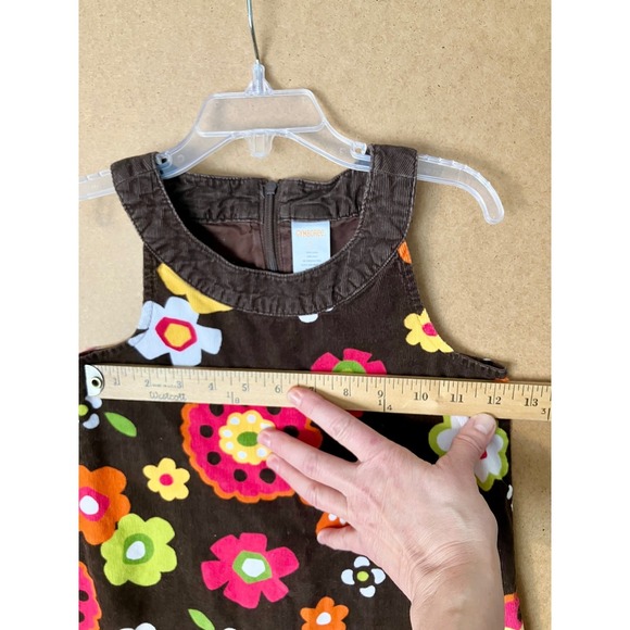 Retro Gymboree Brown Corduroy Floral A Line Overall Dress Size 5 Girls - Picture 3 of 6